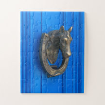 Cavalo em Bronze sobre Azul | Arte de Aldrava de P