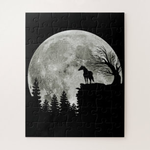 Quebra-cabeça Cavalo Em Montanha Espantada Lua De Halloween