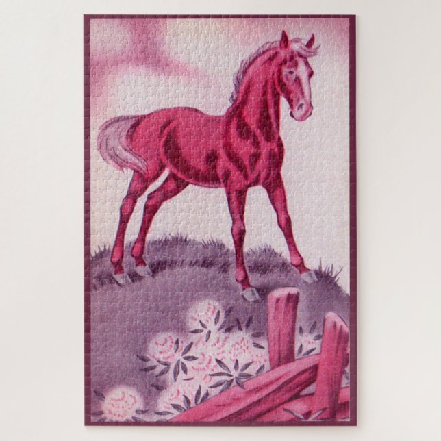 Quebra-cabeça cavalo feliz a rosa (Vertical)