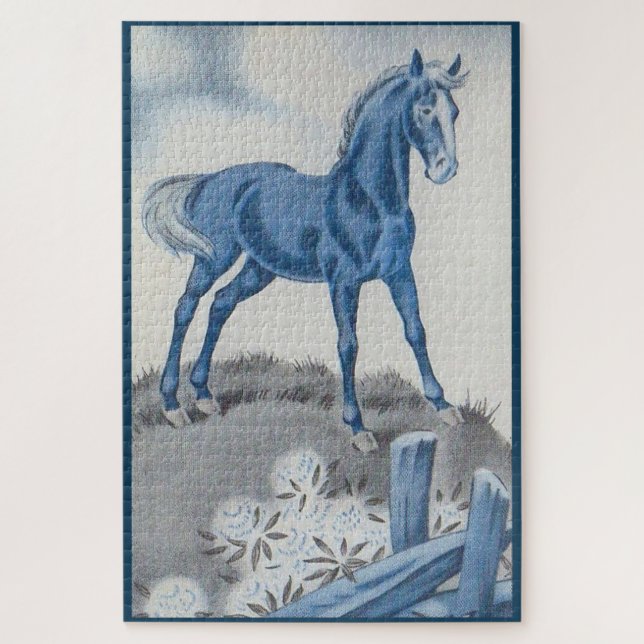 Quebra-cabeça cavalo feliz em azul (Vertical)