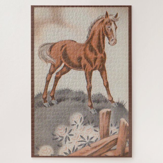 Quebra-cabeça cavalo feliz em castanho (Vertical)