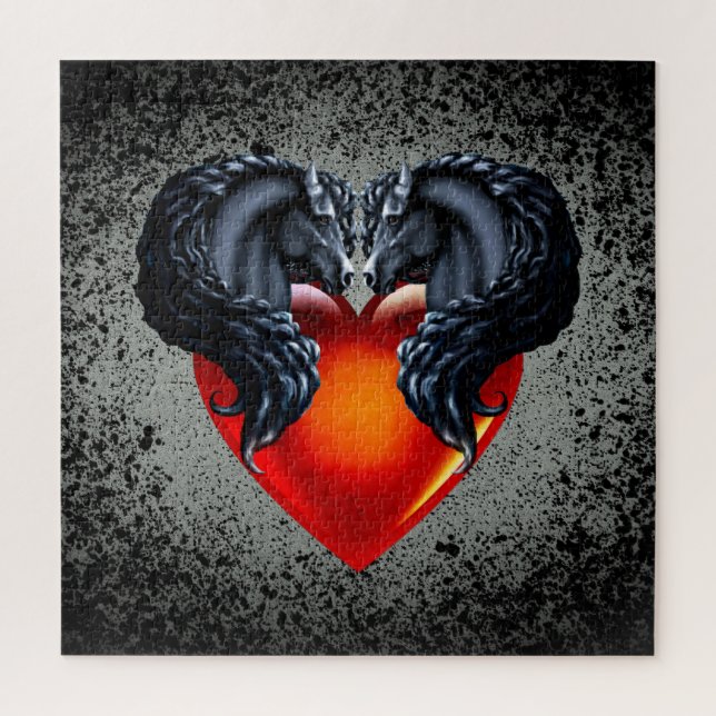 Quebra-cabeça Cavalo frisético/garanhão frísio negro/coração/pra (Vertical)