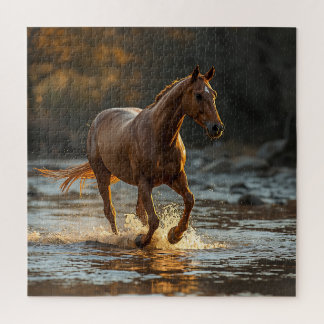 Quebra-cabeça Cavalo Marrom Majestoso Galopando pela Água no Go