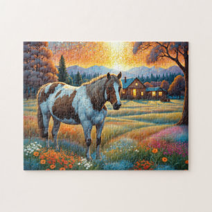 Quebra-cabeça Cavalo no Prado de Flores Silvestres da Fazenda