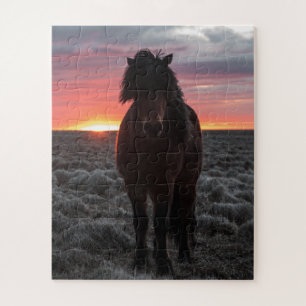 Quebra-cabeça Cavalo Selvagem Mustang no pôr do sol
