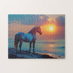 Quebra-cabeça Cavalo Vigiando o Sol à beira-mar