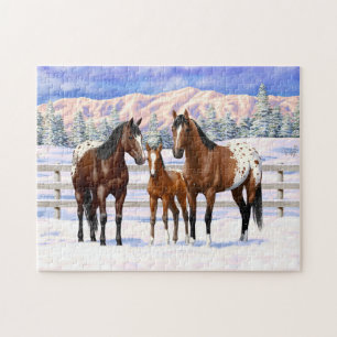 Quebra-cabeça Cavalos Appaloosa De Baía Castanha Em Neve