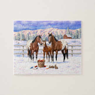 Quebra-cabeça Cavalos Appaloosa De Baía Castanha Em Neve