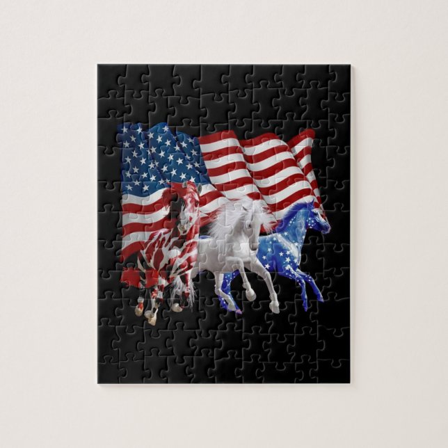 Quebra-cabeça Cavalos - Bandeira Americana (Vertical)