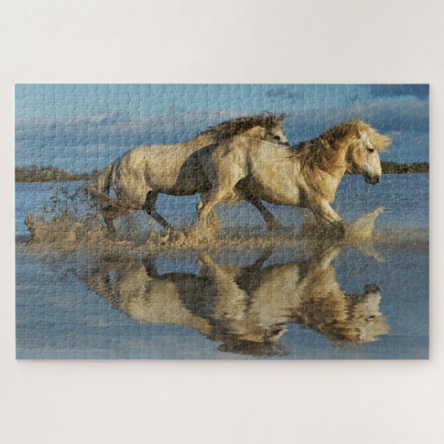 Quebra-cabeça Cavalos Camargue e Reflexo, Sul da França (Horizontal)