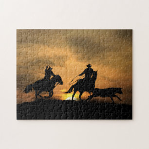Quebra-cabeça Cavalos de Cowboys e Steer