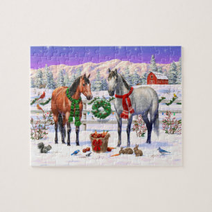 Quebra-cabeça Cavalos de Natal na neve