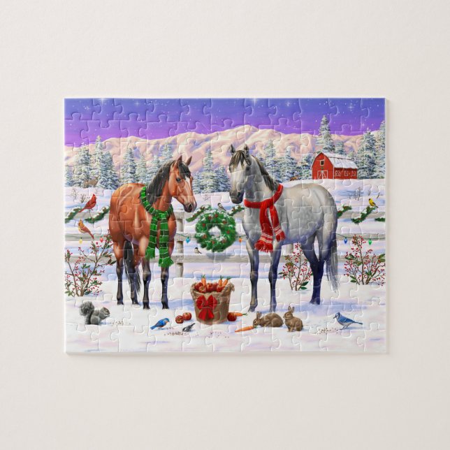 Quebra-cabeça Cavalos de Natal na neve (Horizontal)