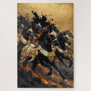Quebra-cabeça Cavalos Dourados Lendários Blindados de Fogo Quebr
