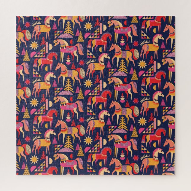 Quebra-cabeça Cavalos escandinavos: Design decorativa sem costur (Vertical)