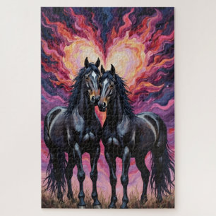 Quebra-cabeça Cavalos Frisões Silhueta Dramática de Amor