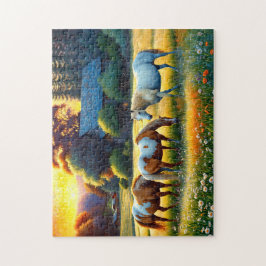 Quebra-cabeça Cavalos no Prado de Flores Silvestres da Fazenda