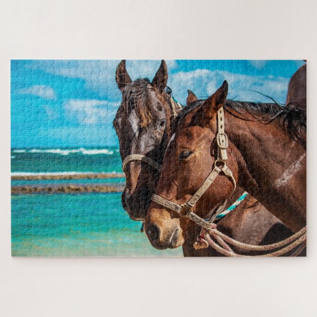 Quebra-cabeça Cavalos por uma praia tropical (Horizontal)