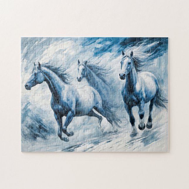 Quebra-cabeça Cavalos Selvagens Correndo Através das Ondas (Horizontal)
