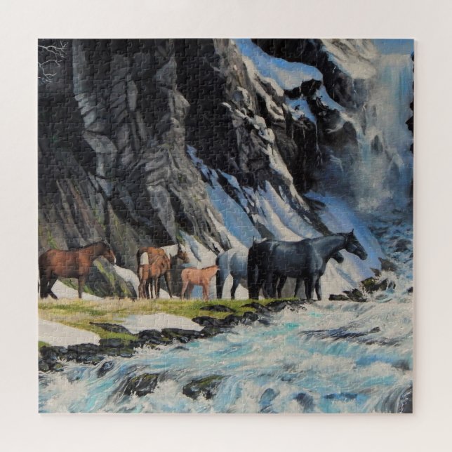 Quebra-cabeça Cavalos selvagens, potros por primavera (Horizontal)