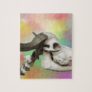 Quebra-cabeça Caveira de Buffalo em Fundo de Aquarela