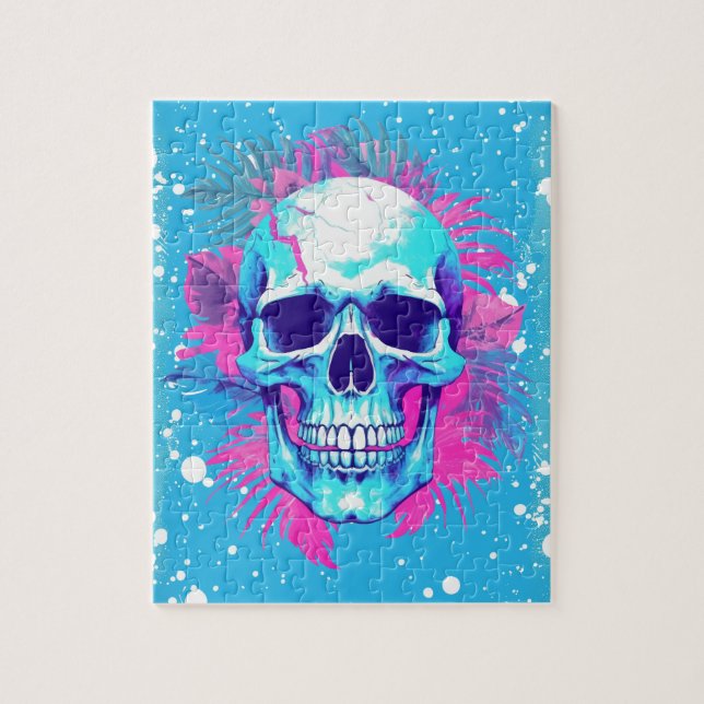 Quebra-cabeça Caveira Floral no Estilo Vaporwave (Vertical)