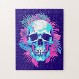 Quebra-cabeça Caveira Floral no Estilo Vaporwave
