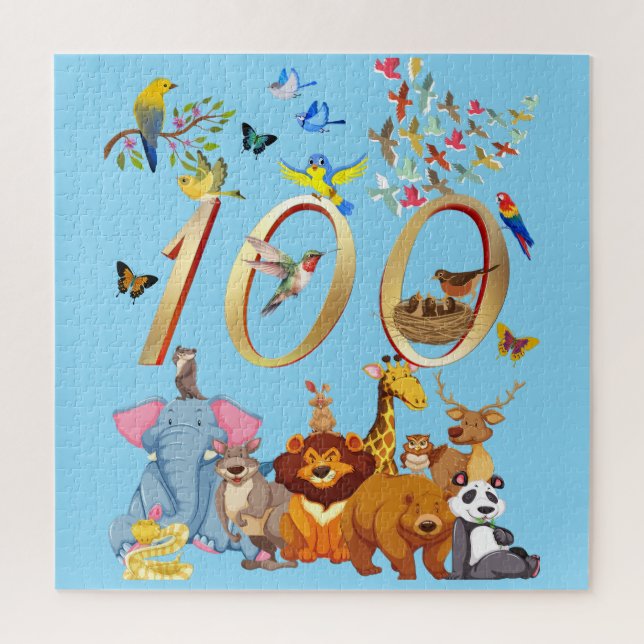 Quebra-cabeça Celebrar 100 dias de escola com animais selvagens (Vertical)