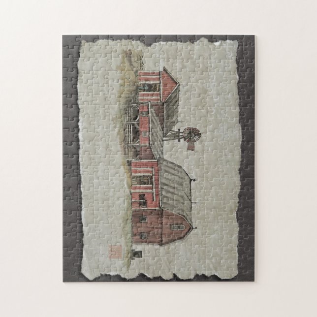 Quebra-cabeça Celeiro & moinho de vento vermelhos de Amish (Vertical)