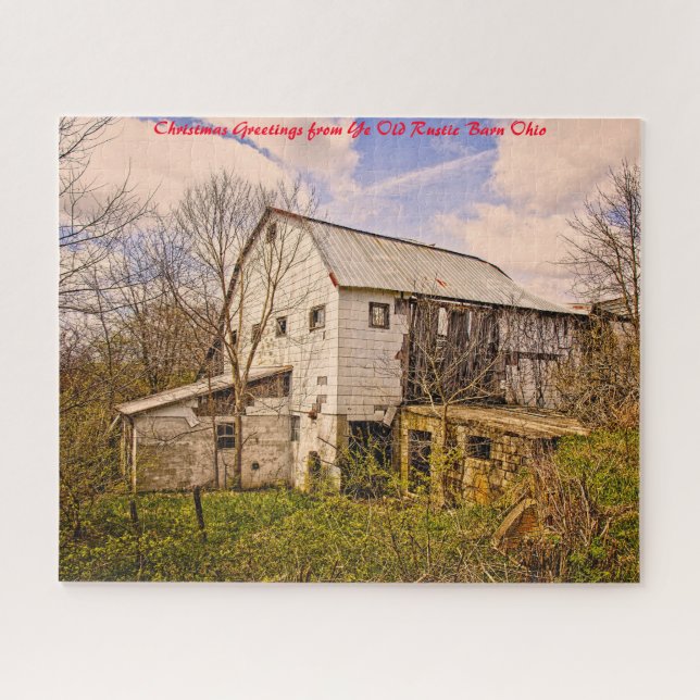 Quebra-cabeça Celeiro Rústico Ohio. Saudações de Natal (Horizontal)