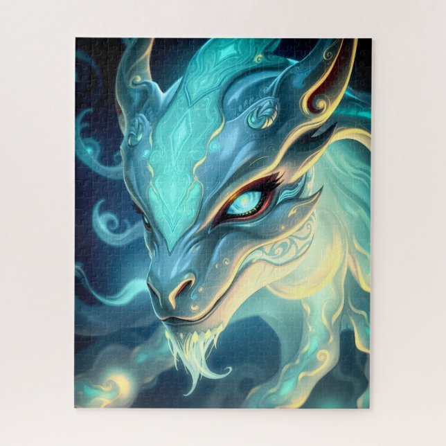 Quebra-cabeça Celestial Azure Guardian Dragon with Glowing Eyes (Vertical)