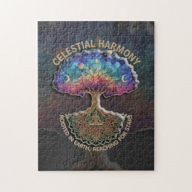 Quebra-cabeça Celestial Harmony Tree - Cosmic Meditation Mandala (Vertical)