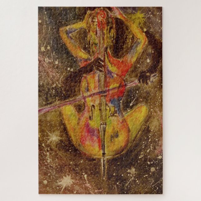 Quebra-cabeça Cello Space Sonata - Dama com Cello - Pintura (Vertical)