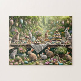 Quebra-cabeça Cena Caprichosa de Chá de Páscoa no Jardim do Coel