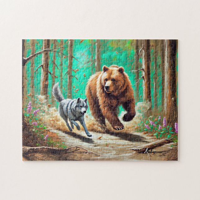 Quebra-cabeça Cena da Floresta de Giz Pastel Caçada pelo Lobo e  (Horizontal)