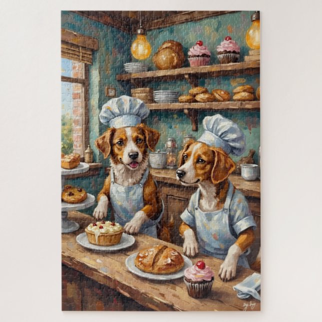 Quebra-cabeça Cena da Padaria dos Cães Engraçados Arte de Amante (Vertical)