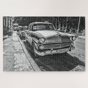 Quebra-cabeça Cena da Rua Táxi Branca e Negra Vintage