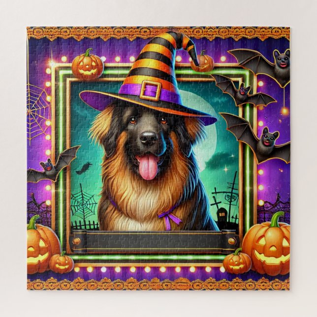 Quebra-cabeça Cena de Abóbora de Halloween do Cachorro Feiticeir (Vertical)