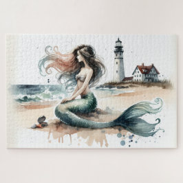 Quebra-cabeça Cena de aquarela costeira do Farol da Sereia