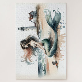 Quebra-cabeça Cena de aquarela costeira do Farol da Sereia