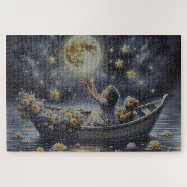 Quebra-cabeça Cena de Fantasia da Lua de Menina Caprichosa (Horizontal)