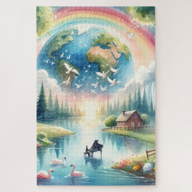 Quebra-cabeça Cena de Fantasia da Terra Arco-Íris Caprichosa (Vertical)