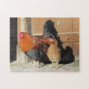 Quebra-cabeça Cena de Fazenda de Frango Galo e Galinha Jigsaw Pu