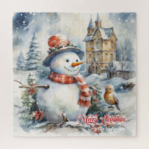 Cena de inverno com boneco de neve na neve