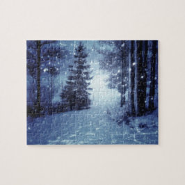 Quebra-cabeça Cena de inverno da Floresta Mágica Azul Lua