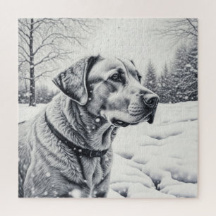 Quebra-cabeça Cena de inverno de AI do Cachorro Negro e Branco