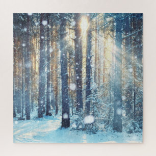 Quebra-cabeça Cena de inverno gelada da Floresta de Neve