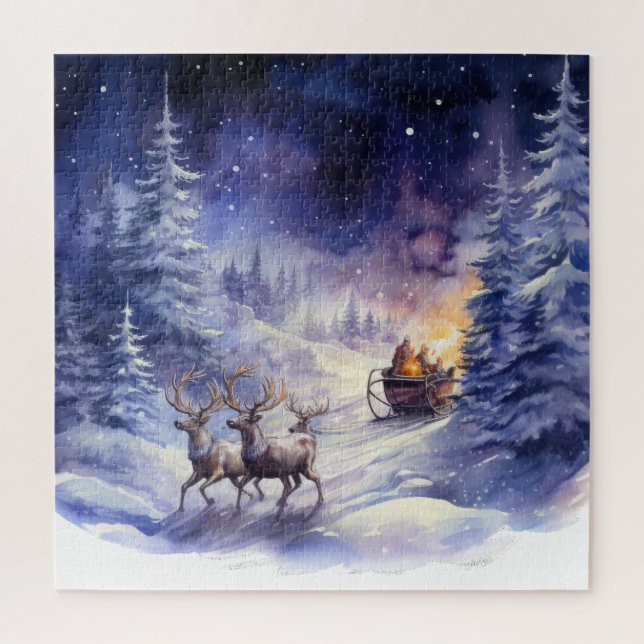 Quebra-cabeça Cena de Inverno Natal Rena e Trenó (Vertical)