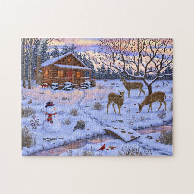 Quebra-cabeça Cena De Natal Da Cabina De Inverno (Horizontal)