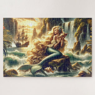 Quebra-cabeça Cena de Navio Pirata Sereia Náutica Decoração